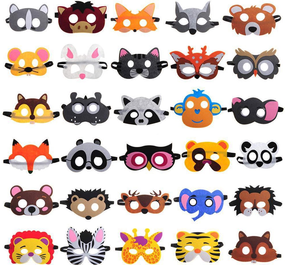 Joya Kids® 30 Stuks Dieren Jungle Maskers voor Kinderen | Maskerset voor kinderfeest | Dierentuin Verkleed kleding | Verkleedpartij | 30 stuks